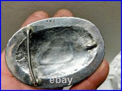 Vintage Navajo Hand-made Sterling Silver & Turquoise Belt Buckle- Signed R. W. J