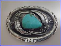 Vintage Navajo Hand-made Sterling Silver & Turquoise Belt Buckle- Signed R. W. J