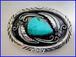 Vintage Navajo Hand-made Sterling Silver & Turquoise Belt Buckle- Signed R. W. J