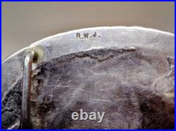 Vintage Navajo Hand-made Sterling Silver & Turquoise Belt Buckle- Signed R. W. J