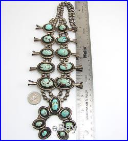 Vintage Navajo Handmade Sterling Silver Turquoise Squash Blossom Naja Necklace G