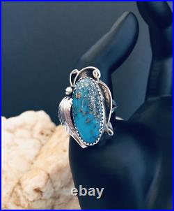 Vintage Navajo High Grade Kingman Turquoise Sterling Silver Ring Size 8