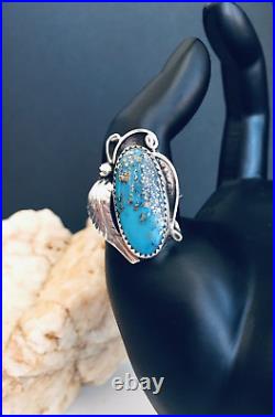 Vintage Navajo High Grade Kingman Turquoise Sterling Silver Ring Size 8