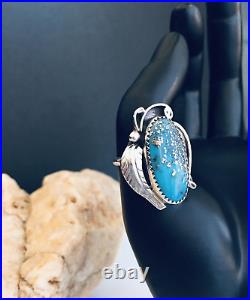 Vintage Navajo High Grade Kingman Turquoise Sterling Silver Ring Size 8