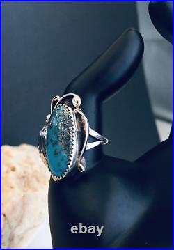 Vintage Navajo High Grade Kingman Turquoise Sterling Silver Ring Size 8