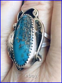 Vintage Navajo High Grade Kingman Turquoise Sterling Silver Ring Size 8