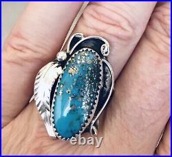 Vintage Navajo High Grade Kingman Turquoise Sterling Silver Ring Size 8