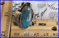 Vintage Navajo High Grade Kingman Turquoise Sterling Silver Ring Size 8