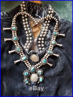 Vintage Navajo INTRICATE STERLING SILVER Squash Blossom Necklace KENNY JACK