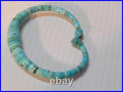 Vintage Navajo Indian Sterling Silver Turquoise Disc Bead Bracelet A+gift