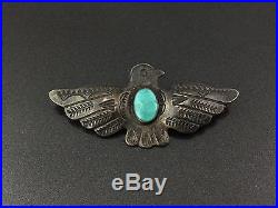 Vintage Navajo Indian Sterling Silver Turquoise Thunderbird Pin Brooch