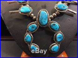 Vintage Navajo Morenci Turquoise & Sterling Silver Squash Blossom Necklace