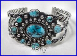 Vintage Navajo Native American Sterling Silver Cuff Bracelet with Turquoise 44 Grm