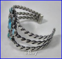 Vintage Navajo Native American Sterling Silver Cuff Bracelet with Turquoise 44 Grm