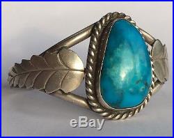 Vintage Navajo Native American Sterling Silver Deep Blue Turquoise Cuff Bracelet