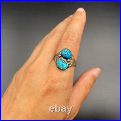 Vintage Navajo Native Turquoise Stamped Sterling Silver Ring Size 11