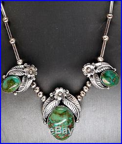 Vintage Navajo Natural Turquoise Sterling Silver Necklace Native American