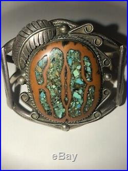 Vintage Navajo Old Pawn Turquoise Sterling Silver Cuff Bracelet