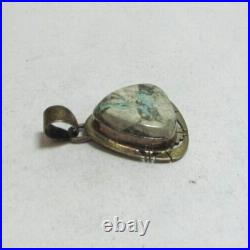 Vintage Navajo P SANCHEZ Sterling Silver Boulder Turquoise Pendant Slide