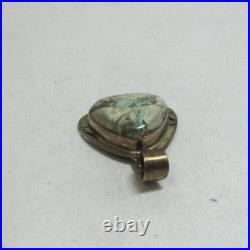 Vintage Navajo P SANCHEZ Sterling Silver Boulder Turquoise Pendant Slide