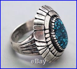 Vintage Navajo Ring NATURAL BLUE Spider Web Turquoise Sterling Silver