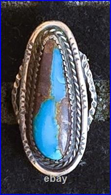 Vintage Navajo SINGLE-STONE BISBEE BLUE Turquoise Sterling Silver Ring
