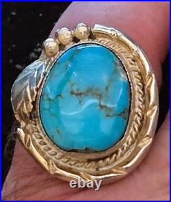 Vintage Navajo SINGLE-STONE BISBEE BLUE Turquoise Sterling Silver Ring
