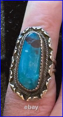 Vintage Navajo SINGLE-STONE BISBEE BLUE Turquoise Sterling Silver Ring