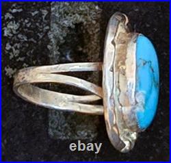 Vintage Navajo SINGLE-STONE BISBEE BLUE Turquoise Sterling Silver Ring