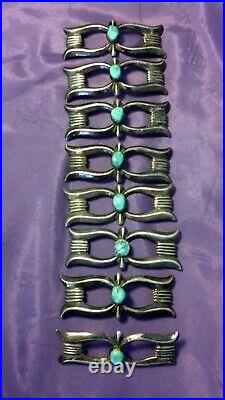 Vintage Navajo Sandcast Sterling Concho Belt Hat Band Silver Turquoise Old Pawn