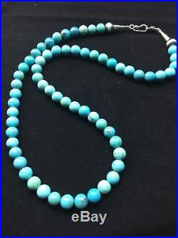 Vintage Navajo Santo Domingo Round 20 Blue Turquoise Sterling Silver Necklace