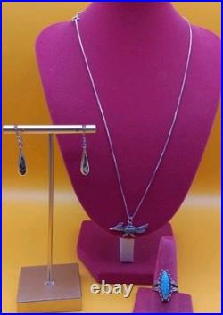 Vintage Navajo Southwestern 925 Sterling Jewelry Bundle Earrings, ring, necklace