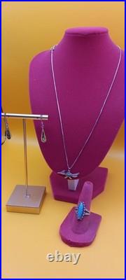 Vintage Navajo Southwestern 925 Sterling Jewelry Bundle Earrings, ring, necklace