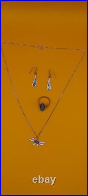 Vintage Navajo Southwestern 925 Sterling Jewelry Bundle Earrings, ring, necklace