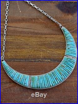 Vintage Navajo Sterling Silver And Turquoise Inlay Necklace Set By Pete Sierra