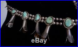Vintage Navajo Sterling Silver And Turquoise Squash Blossom Necklace Huge