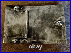 Vintage Navajo Sterling Silver Belt Buckle 64g Turquoise Nugget Inlay Southwest