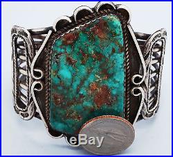 Vintage Navajo Sterling Silver Bracelet HUGE NATURAL Turquoise Native American
