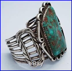 Vintage Navajo Sterling Silver Bracelet HUGE NATURAL Turquoise Native American