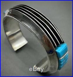 Vintage Navajo Sterling Silver Channel Turquoise Cobblestone Inlay Cuff Bracelet
