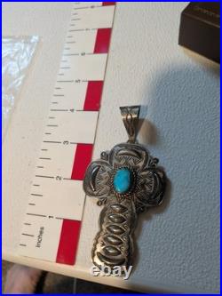 Vintage Navajo Sterling Silver Cross With Turquoise Made By Alex Sanchez Vintage Navajo Sterling Silver Cross With Turquoise Made By Alex Sanchez