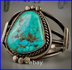 Vintage Navajo Sterling Silver GEM Turquoise Cuff Bracelet GORGEOUS STONE