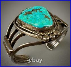 Vintage Navajo Sterling Silver GEM Turquoise Cuff Bracelet GORGEOUS STONE