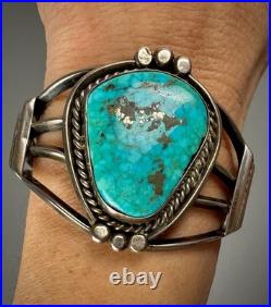 Vintage Navajo Sterling Silver GEM Turquoise Cuff Bracelet GORGEOUS STONE