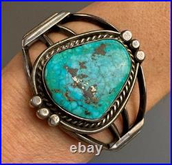 Vintage Navajo Sterling Silver GEM Turquoise Cuff Bracelet GORGEOUS STONE
