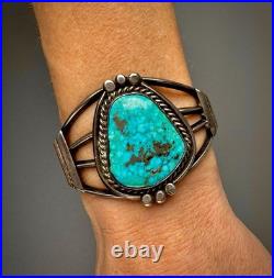Vintage Navajo Sterling Silver GEM Turquoise Cuff Bracelet GORGEOUS STONE