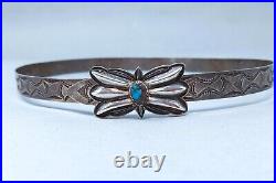 Vintage Navajo Sterling Silver Hat Band with Bizby Turquoise