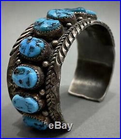 Vintage Navajo Sterling Silver Kingman Turquoise Cuff Bracelet
