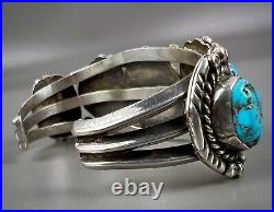 Vintage Navajo Sterling Silver Kingman Turquoise Cuff Bracelet THICK & HEAVY