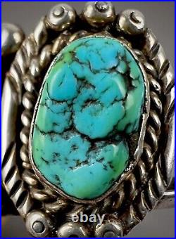 Vintage Navajo Sterling Silver Kingman Turquoise Cuff Bracelet THICK & HEAVY